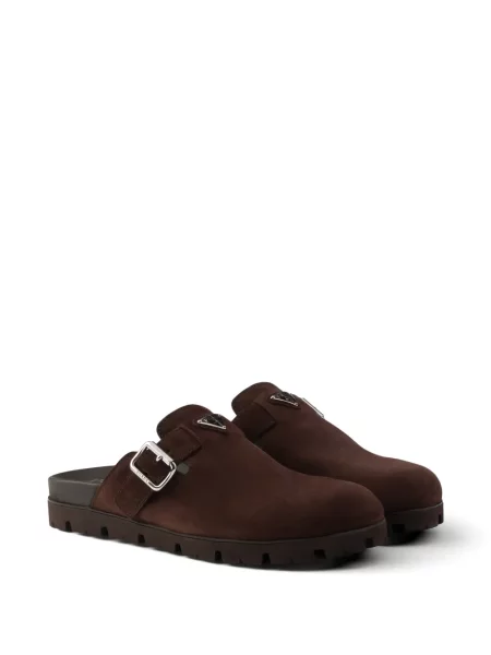 Papuci tip mules Prada din piele de căprioară maro