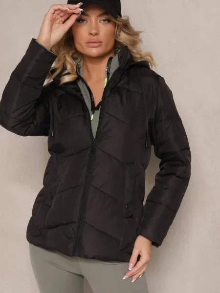 Pikowana Kurtka Przejściowa z Kapturem Silidi czarna