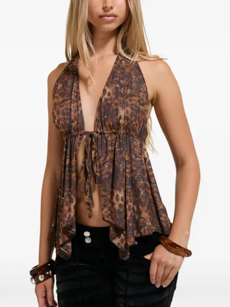 Top Juicy Couture cu imagine cu model leopard cu gât halter maro