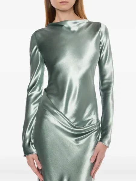 Rochie maxi Alberta Ferretti din satin lungă de costum verde