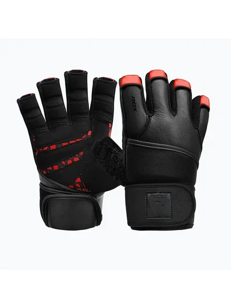 Тренировъчни ръкавици RDX L4 Finger Weightlifting Leather red/black черно