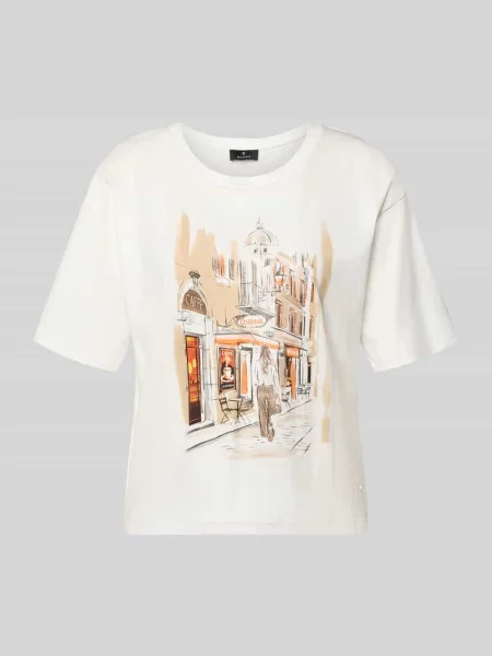 T-shirt z nadrukiem z motywem i obszyciem z kamieni stras Monari biała