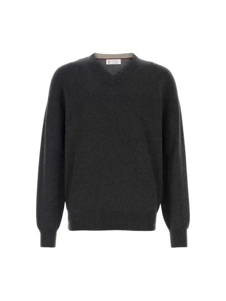 Sweter Brunello Cucinelli z dekoltem w serek szary
