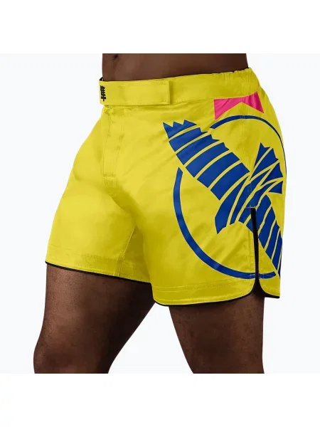 Spodenki treningowe Hayabusa Icon Mid-Thigh MMA yellow/blue niebieskie