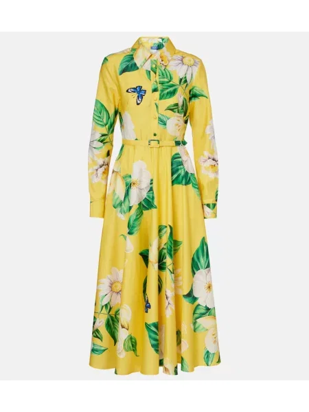 Rochie tip cămașă Leo Lin cu model floral de costum galben