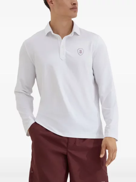 Lung tricou polo Brunello Cucinelli alb