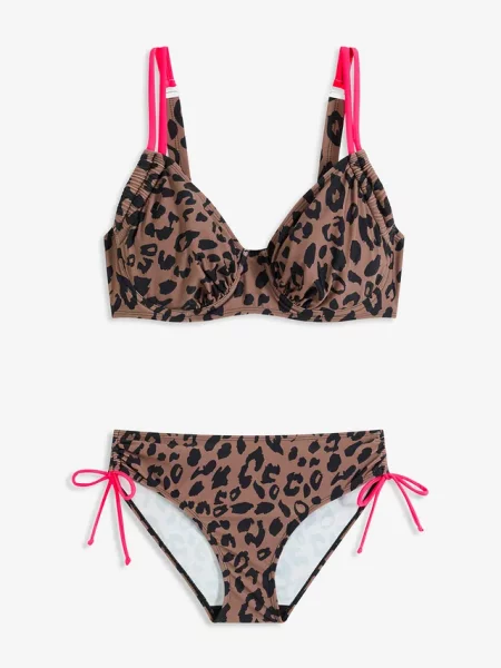 Bikini na fiszbinach z troczkami komplet brązowe