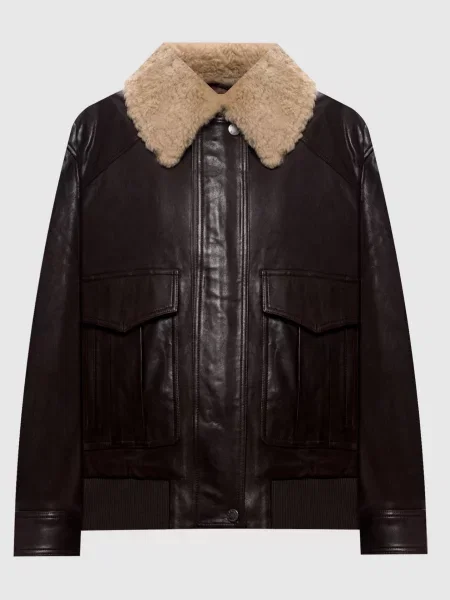 Шкіряна куртка CALATA з хутром Max Mara Weekend коричнева