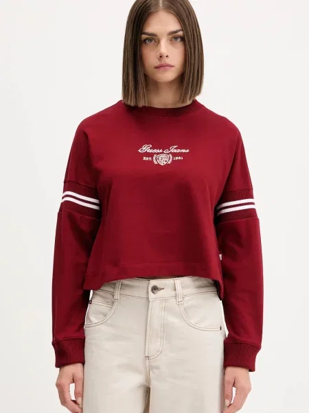 Суитчър Guess Jeans с апликация винено червено