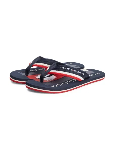 TOMMY HILFIGER Flip-flops bleumarin / roșu alb