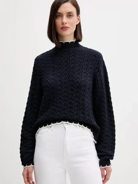 Пуловер Pepe Jeans с ниско поло тъмносиньо