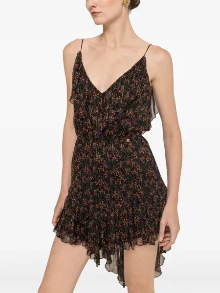 Rochie mini Nissa de mătase asimetrică negru