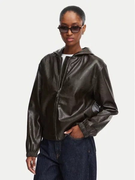 Bunda z imitace kůže Calvin Klein Jeans hnědá