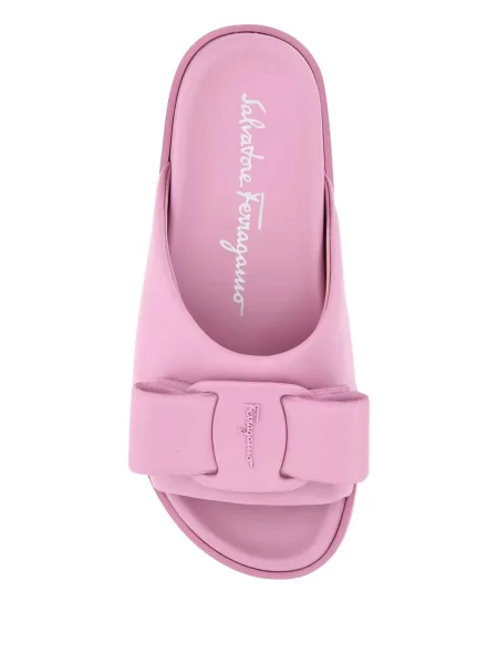 Sandale Ferragamo cu funde din piele fără toc roz