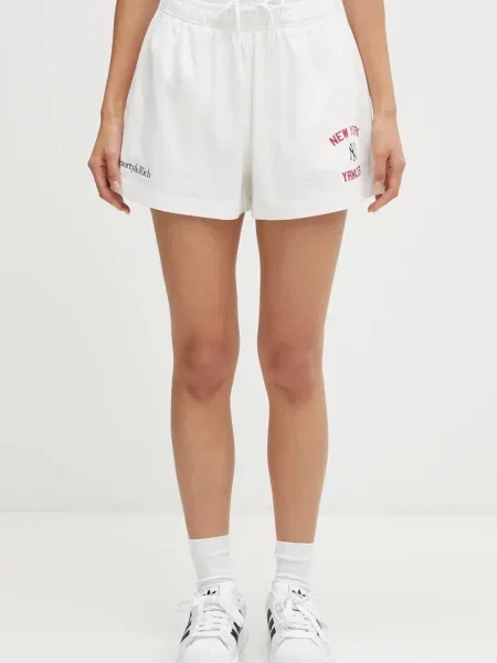 Sporty & Rich pantaloni scurți din Homerun Disco cu imprimeu high waist alb