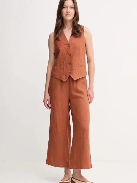 Лляний жилет United Colors of Benetton однобортний бежевий