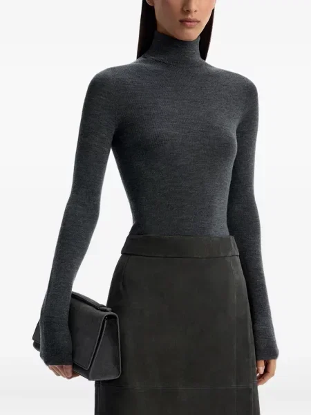 Pulover cu guler înalt heláncă 12 Storeez cu nervuri gri