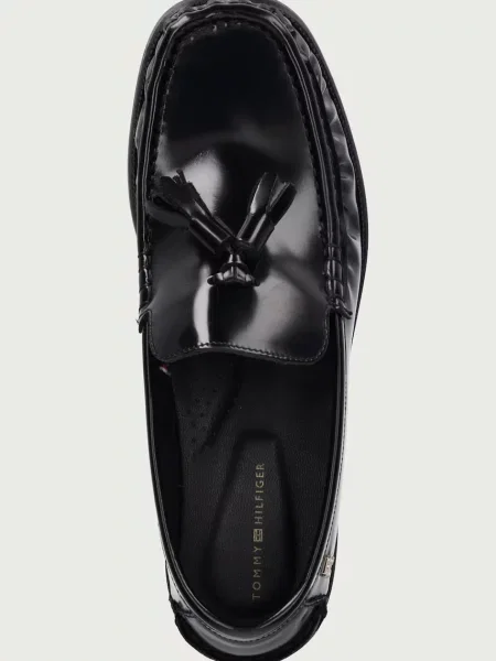 Tommy Hilfiger мокасини дамски от кожа SQUARE TOE TASSEL LOAFER черно