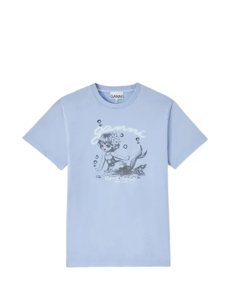 Tricou Ganni cu imagine albastru