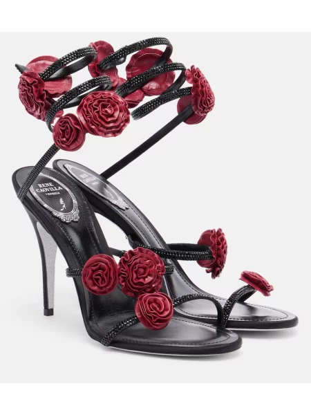 Sandale Rene Caovilla din satin cu model floral negru