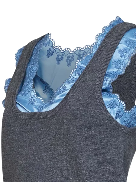 Pulover Rabanne cu broderie din satin gri