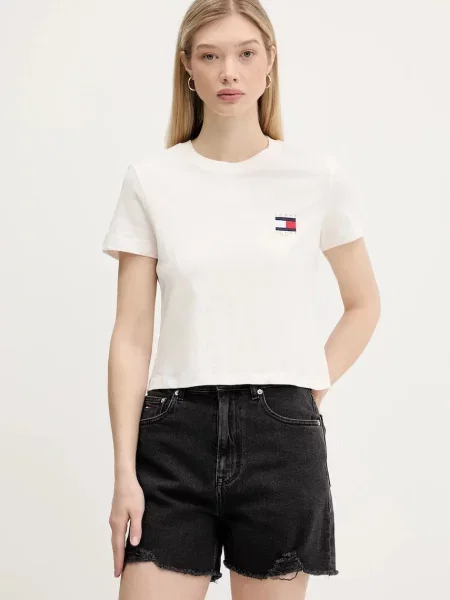 Тениска Tommy Jeans дамска бежово