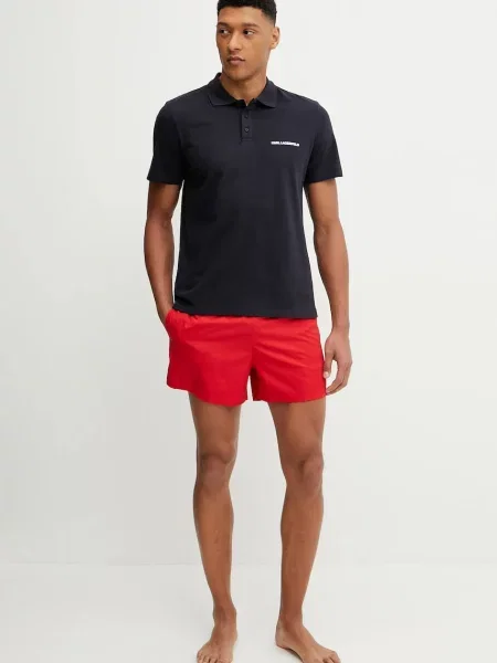 Bombažen polo Karl Lagerfeld mornarsko modra