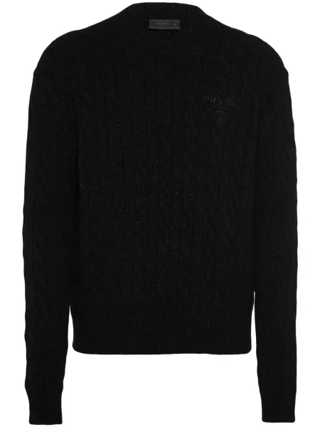 Pulover Prada cu broderie tricotate negru