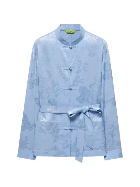 Cu centură cămașă Shanghai Tang cu model floral din jacard albastru