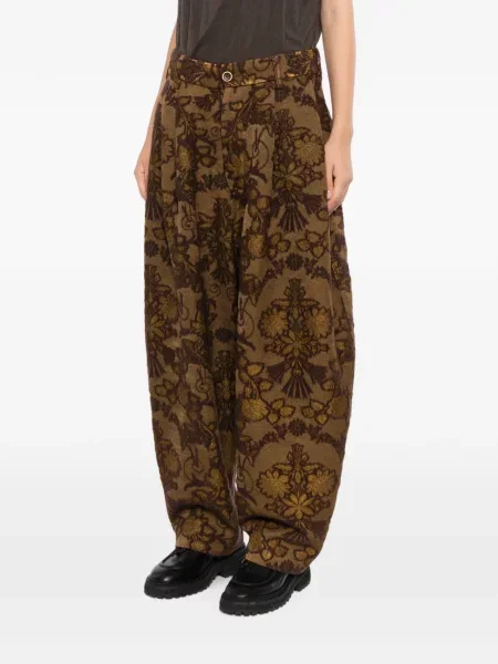 Pantaloni Uma Wang cu model floral din jacard maro