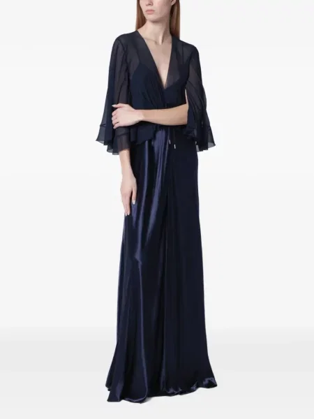 Sukienka z falbankami Alberta Ferretti z dekoltem w serek z falbankami niebieska