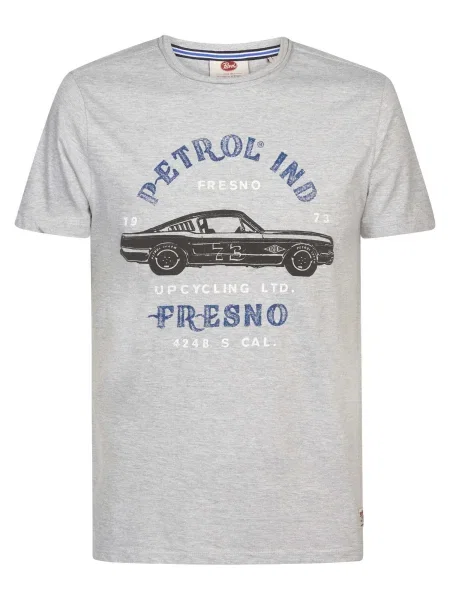 Petrol Industries Tricou albastru / gri amestecat / negru / alb
