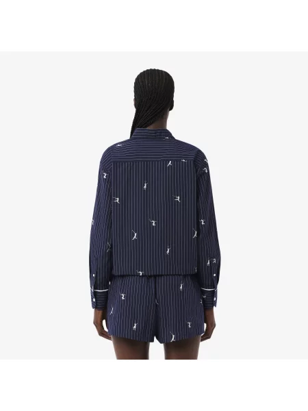 Lacoste Koszula W Paski Oversize granatowa