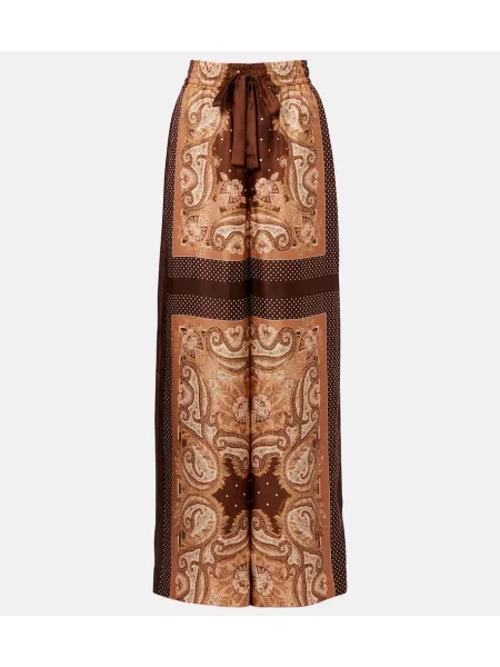 Pantaloni palazzo Zimmermann de mătase cu model paisley maro
