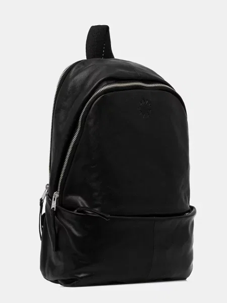 Кожаный однотонный большой рюкзак Allsaints черный