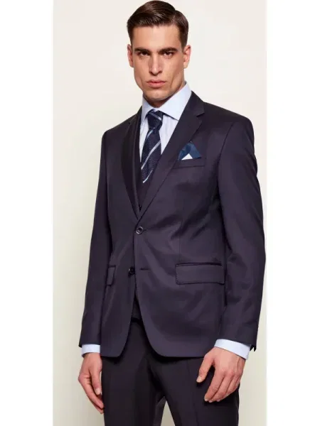 BOSS BLACK Gyapjú zakó | Slim Fit fekete