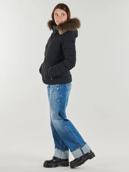 Blană artificială geacă Superdry cu glugă negru