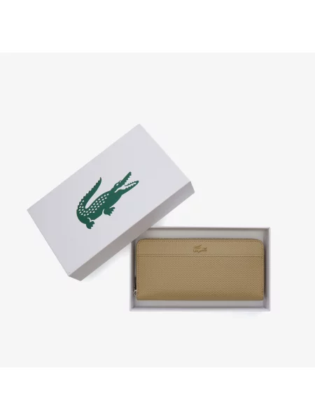 Lacoste Duży Portfel Chantaco Ze Skóry Pikowej Zapinany Na biały