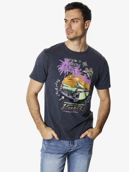 KOROSHI Póló éjkék / sötétsárga / világoszöld lila