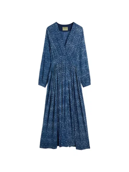 Sukienka Momoni z nadrukiem z dekoltem w serek garniturowa niebieska