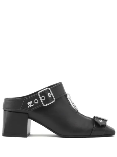 Papuci tip mules Courreges din piele negru