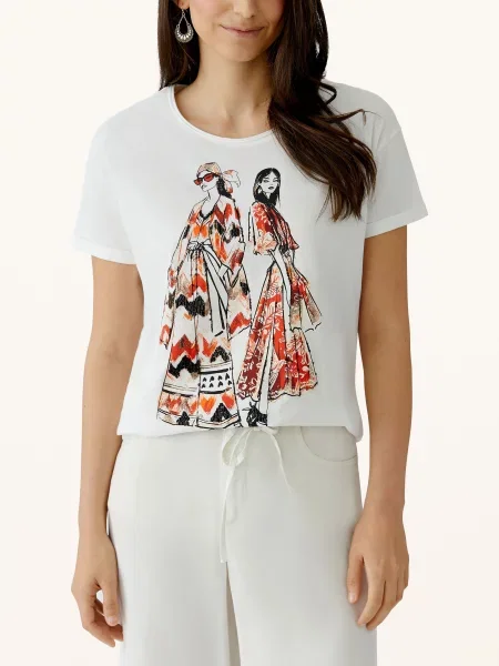 Oui Tričko S Ozdobnými Kamínky krémová