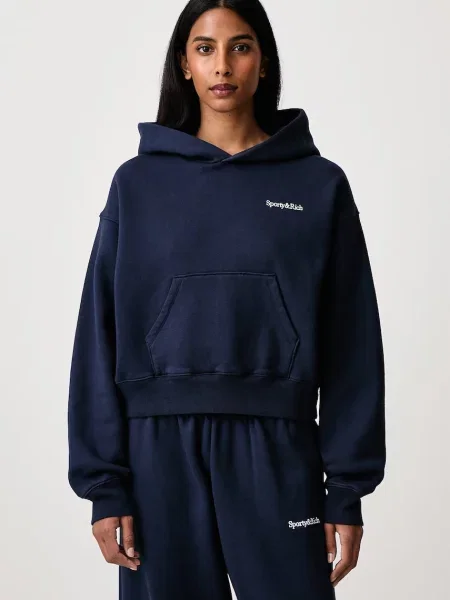 Sporty & Rich Serif Logo μπλούζα με κουκούλα Γυναικεία ναυτικό