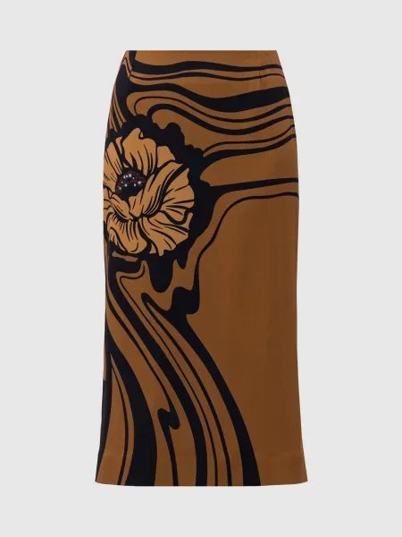 Спідниця міді з квітковим принтом La Doublej коричнева