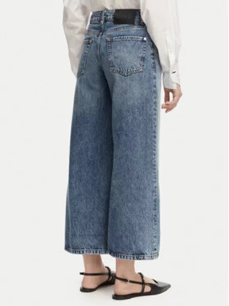 HUGO Jeans hlače Geredith 1 Wide Leg modra