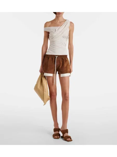 Pantaloni scurți Rick Owens din piele de căprioară negru