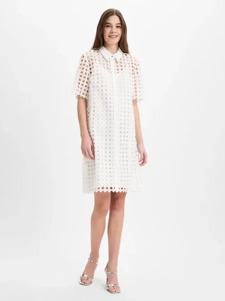 Comma Sukienka z bluzką Kobiety Koronka wypukły wzór tkaniny 36 biały