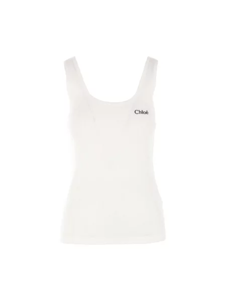 Top Chloe z logo z dżerseju biały