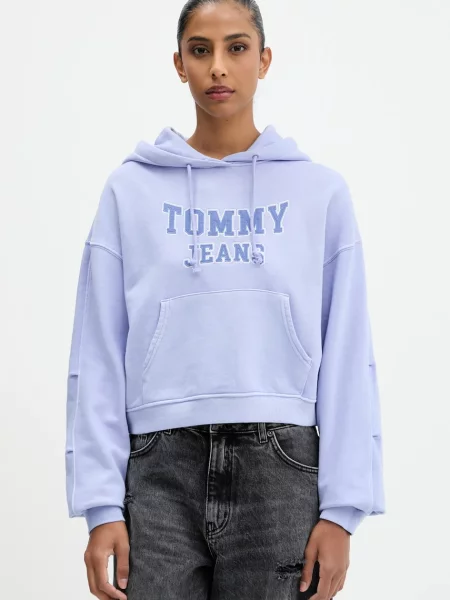 Суичър с качулка Tommy Jeans с качулка с апликация синьо
