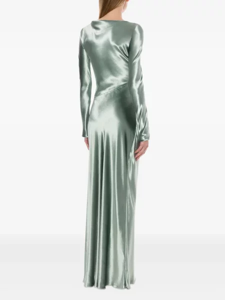Rochie maxi Alberta Ferretti din satin lungă de costum verde